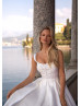 Square Neck Beaded Ivory Lace Satin Royal Wedding Dress